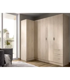 Armario ropero rincón puertas abatibles Jaén I acabado natural, 184 cm(alto)213.5 cm(ancho)90.5 cm(largo)