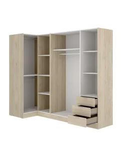 Armario ropero rincón puertas abatibles Jaén I acabado natural, 184 cm(alto)213.5 cm(ancho)90.5 cm(largo)