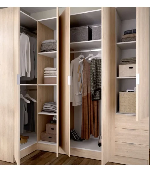 Armario ropero rincón puertas abatibles Jaén I acabado natural, 184 cm(alto)213.5 cm(ancho)90.5 cm(largo)