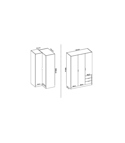 Armario ropero rincón puertas abatibles Jaén I acabado natural, 184 cm(alto)213.5 cm(ancho)90.5 cm(largo)