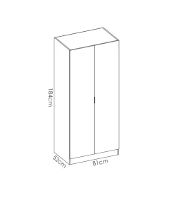 Armario ropero Sabiote con 2 puertas abatibles en roble natural 184 cm(alto)81 cm(ancho)52 cm(largo)