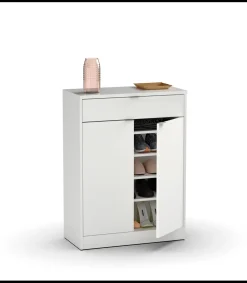 Armario zapatero Berlin en blanco brillo. 75 cm(ancho) 101 cm(altura) 36 cm(fondo)