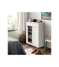 Armario zapatero Berlin en blanco brillo. 75 cm(ancho) 101 cm(altura) 36 cm(fondo)