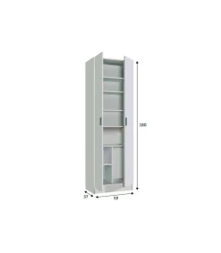 Armario zapatero Milan 2 puertas en acabado blanco 59 cm(ancho) 180 cm(altura) 37 cm(fondo)