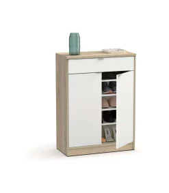 Armario Zapatero o recibidor Berlin en blanco y roble. 75 cm(ancho) 101 cm(altura) 36 cm(fondo)