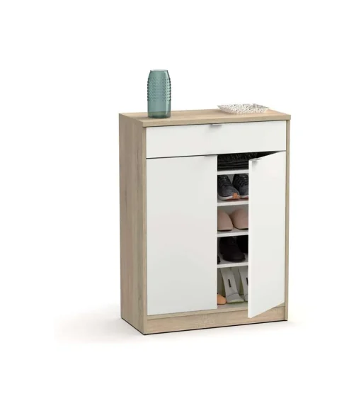 Armario Zapatero o recibidor Berlin en blanco y roble. 75 cm(ancho) 101 cm(altura) 36 cm(fondo)
