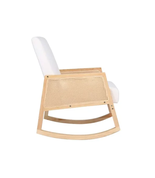 Butaca mecedora Julia microfibra crema / rattan / madera, 65cm(ancho) 98 cm(altura) 82 cm(fondo)