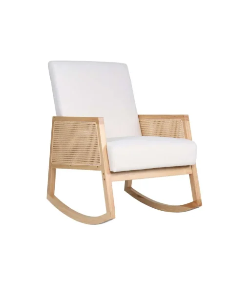 Butaca mecedora Julia microfibra crema / rattan / madera, 65cm(ancho) 98 cm(altura) 82 cm(fondo)
