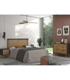 Cabecero para cama matrimonio Julen acabado bocamina/cera, fondo: 5cm Ancho: 146cm Alto: 100cm