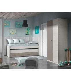 Cama compacta juvenil Ares Plus acabado blanco alpes/basalto, 69cm(alto) 198cm(ancho) 96cm(largo)