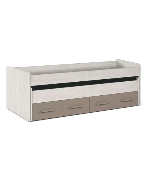 Cama compacta juvenil Ares Plus acabado blanco alpes/basalto, 69cm(alto) 198cm(ancho) 96cm(largo)