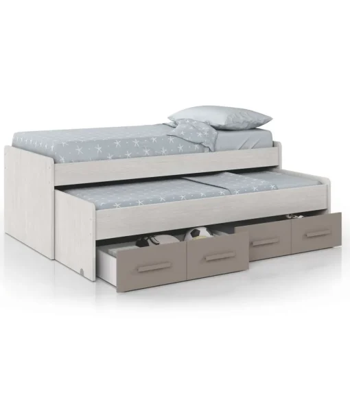 Cama compacta juvenil Ares Plus acabado blanco alpes/basalto, 69cm(alto) 198cm(ancho) 96cm(largo)