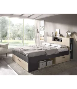 Cama compacta matrimonio Pozo Alcón en natural/grafito 95cm(alto) 147cm(ancho) 219cm(largo)