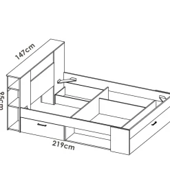 Cama compacta matrimonio Pozo Alcón en natural/grafito 95cm(alto) 147cm(ancho) 219cm(largo)
