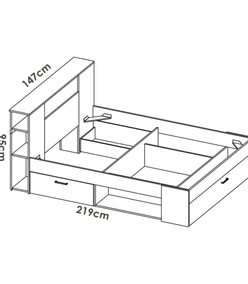 Cama compacta matrimonio Pozo Alcón en natural/grafito 95cm(alto) 147cm(ancho) 219cm(largo)