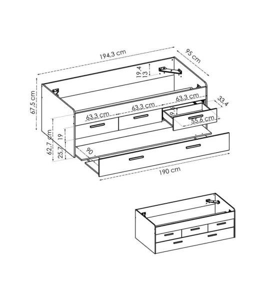 Cama compacta Rala de 90 cm en blanco 67.5 cm(alto)194.3cm(ancho)95 cm(largo)