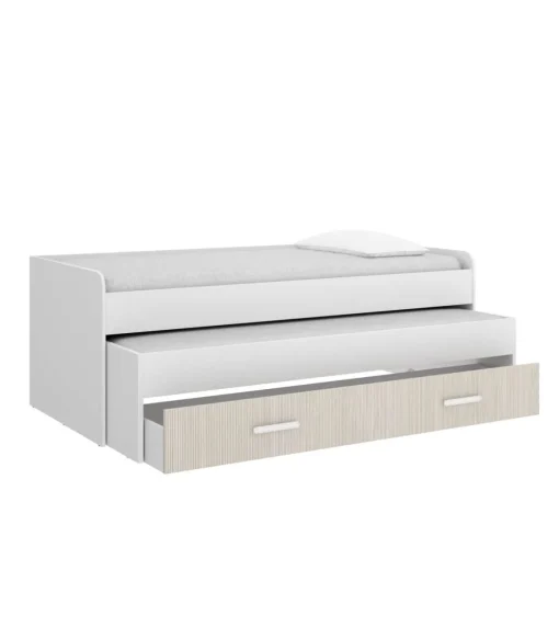 Cama compacta Soria acabado blanco/alistonado, 70cm(alto) 200cm(ancho) 97cm(largo)