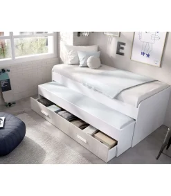 Cama compacta Soria acabado blanco/alistonado, 70cm(alto) 200cm(ancho) 97cm(largo)