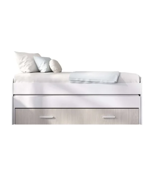 Cama compacta Soria acabado blanco/alistonado, 70cm(alto) 200cm(ancho) 97cm(largo)