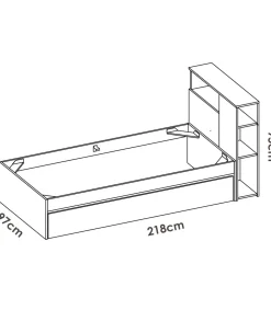 Cama juvenil con arrastre Tamesis para colchón de 90cm natural/blanco, 95cm(alto) 97.5cm(ancho) 218cm(largo)