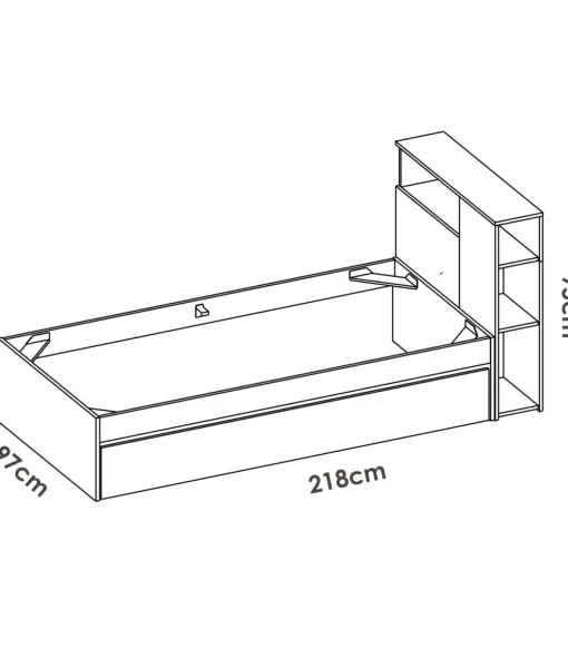 Cama juvenil con arrastre Tamesis para colchón de 90cm natural/blanco, 95cm(alto) 97.5cm(ancho) 218cm(largo)