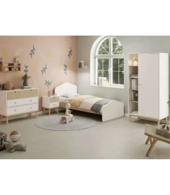 Cama juvenil Estela acabado blanco/cera blanca, 90cm(alto) 100cm(ancho) 195.4cm(fondo)