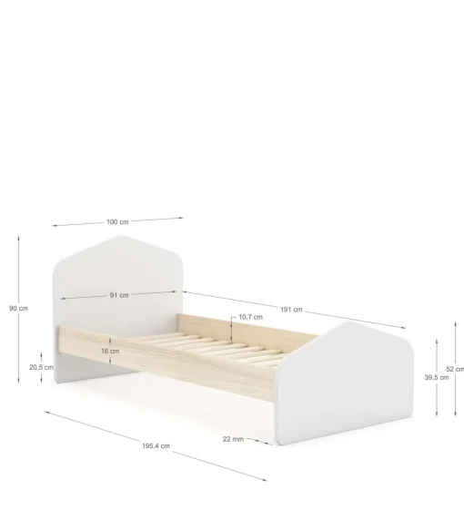 Cama juvenil Estela acabado blanco/cera blanca, 90cm(alto) 100cm(ancho) 195.4cm(fondo)