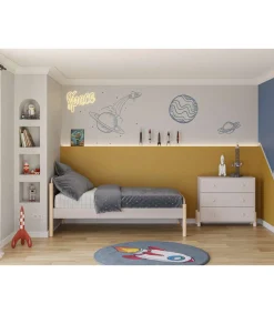 Cama juvenil modelo Emma acabado crema/cera blanca, 70cm(alto) 107cm(ancho) 199cm(fondo)