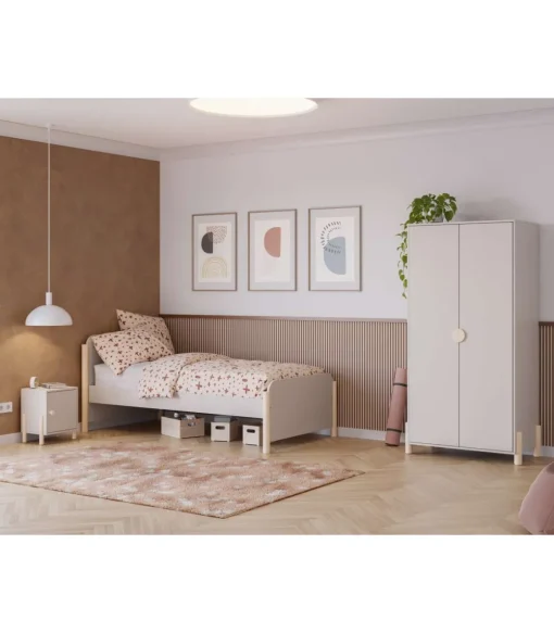 Cama juvenil modelo Emma acabado crema/cera blanca, 70cm(alto) 107cm(ancho) 199cm(fondo)
