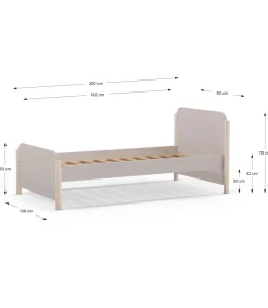 Cama juvenil modelo Emma acabado crema/cera blanca, 70cm(alto) 107cm(ancho) 199cm(fondo)
