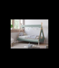 Cama juvenil modelo Tadeo acabado verde kaki/cera blanca, 165cm(alto) 104cm(ancho) 210cm(fondo)