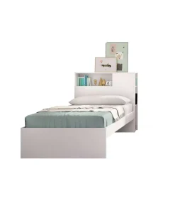 Cama juvenil Tamesis para colchón de 90cm en blanco, 95cm(alto) 97.5cm(ancho) 218cm(largo)