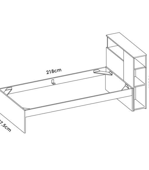 Cama juvenil Tamesis para colchón de 90cm en blanco, 95cm(alto) 97.5cm(ancho) 218cm(largo)