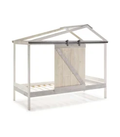 Cama juvenil tipo cabaña modelo Tara acabado blanco con tonos grises, 208.6cm(largo) 105cm(ancho) 183.5cm(alto).