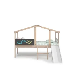 Cama juvenil tipo cabaña modelo IKER acabado blanco/cera, 204.9cm(largo) 97.1cm(ancho) 147cm(alto).