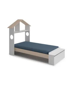 Cama juvenil tipo cabaña modelo ERIC acabado blanco/cera, 216.5cm(largo) 128.5cm(ancho) 153cm(alto).