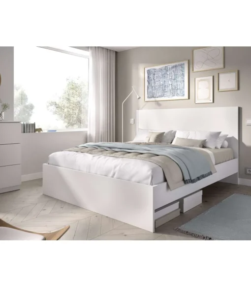 Cama matrimonio Laura acabado blanco, 100cm(alto) 146cm(ancho) 195.5cm(largo)