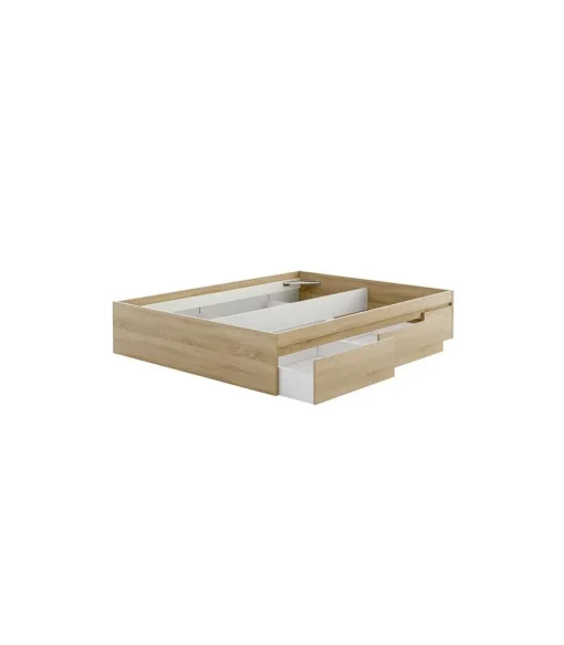 Cama matrimonio Modelo Beli con 4 cajones acabado roble canadian. Para colchón 150x190 cm.