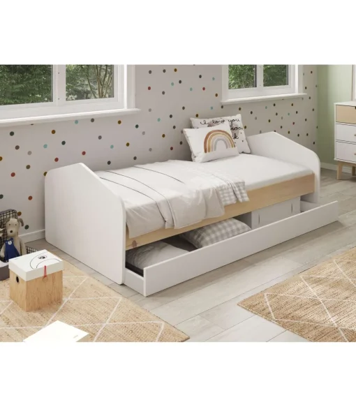 Cama nido juvenil Estela acabado blanco/cera blanca, 65cm(alto) 100cm(ancho) 205.4cm(fondo)