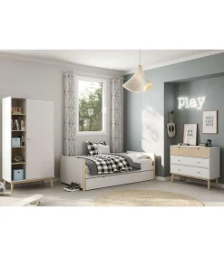 Cama nido juvenil Tiana con somier acabado blanco/natural 62 cm(alto) 200 cm(ancho) 98.5 cm(fondo)