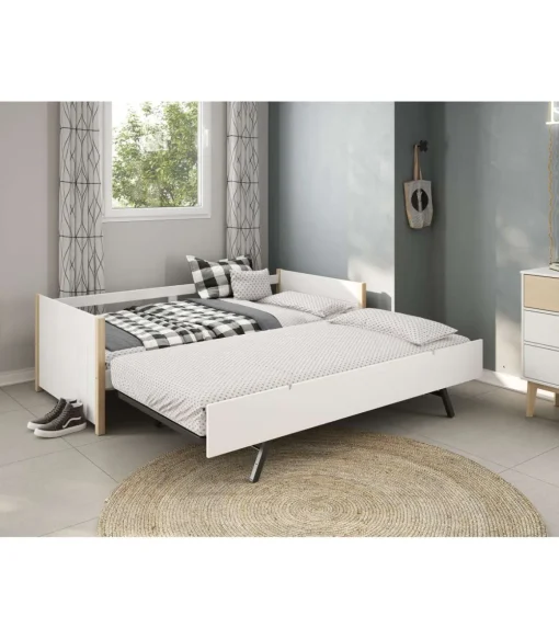 Cama nido juvenil Tiana con somier acabado blanco/natural 62 cm(alto) 200 cm(ancho) 98.5 cm(fondo)