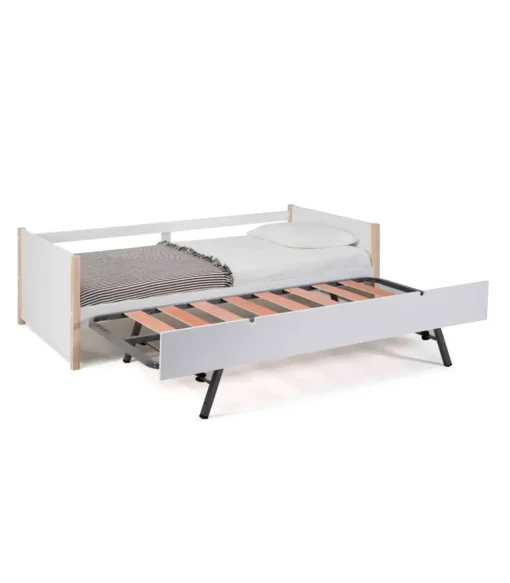 Cama nido juvenil Tiana con somier acabado blanco/natural 62 cm(alto) 200 cm(ancho) 98.5 cm(fondo)