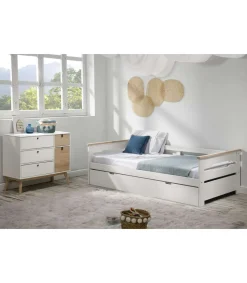 Cama nido para colchones 90 Eva acabado blanco/natural Largo: 199 cm Ancho: 105 cm Alto: 62 cm