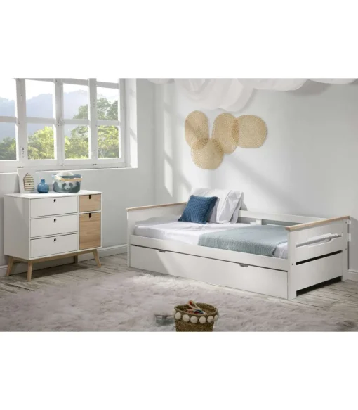 Cama nido para colchones 90 Eva acabado blanco/natural Largo: 199 cm Ancho: 105 cm Alto: 62 cm