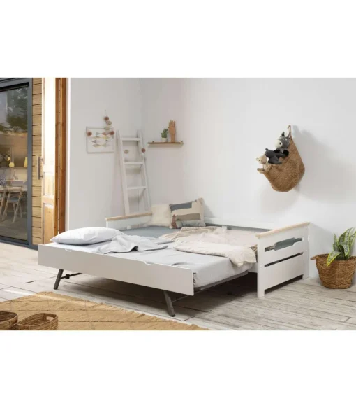 Cama nido para colchones 90 Eva acabado blanco/natural Largo: 199 cm Ancho: 105 cm Alto: 62 cm