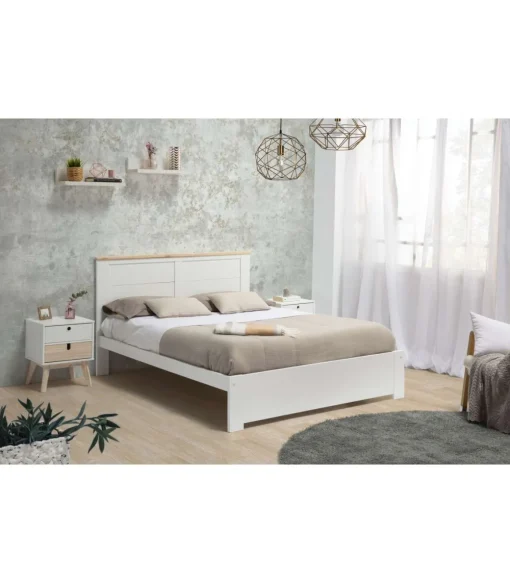 Cama para dormitorio matrimonio Anika acabado blanco. Para colchón 160x200 cm.
