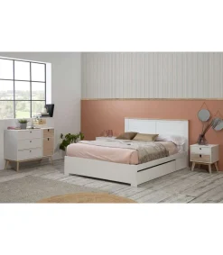 Cama para matrimonio modelo Gala con cajón y somier acabado blanco, para colchón 160x200 cm.