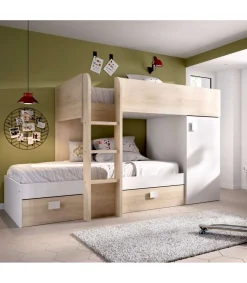 Cama tren Baeza montaje reversible en natural-blanco 150 cm(alto)255 cm(ancho)111 cm(largo)