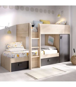 Cama tren Baeza montaje reversible en natural-grafito 150 cm(alto)255 cm(ancho)110 cm(largo)