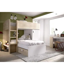 Cama tren Baeza montaje reversible en natural-blanco 150 cm(alto)255 cm(ancho)111 cm(largo)
